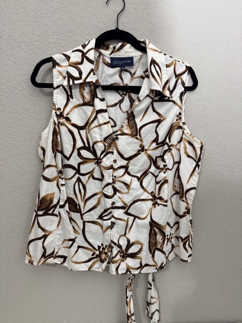 JONES NEW YORK SIGNATURE Floral V Neck Sleeveless Top Women's XL Tie
